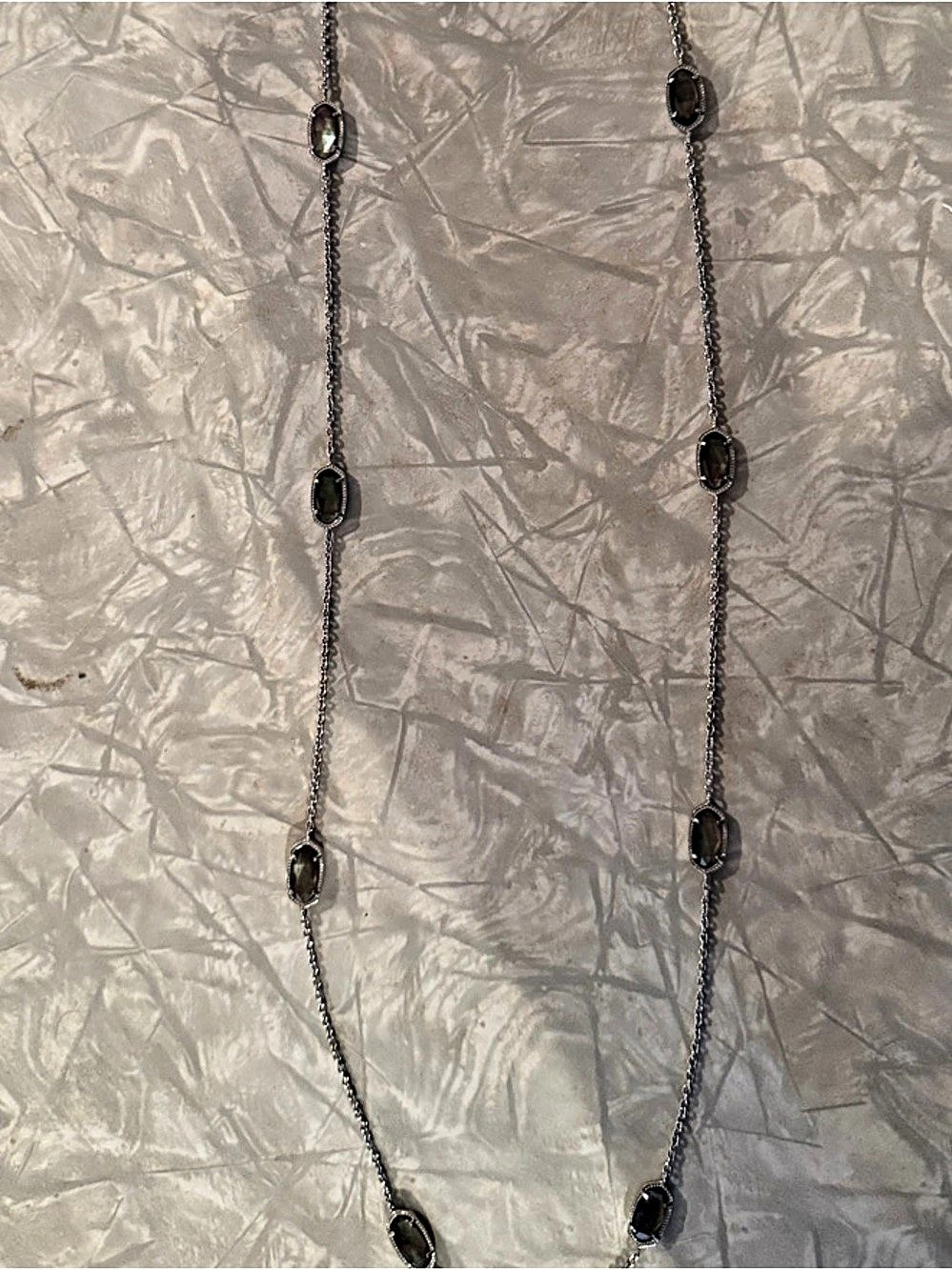 Kendra Scott Long Pendant Necklace in Silver with Gray Cat Eye Stone